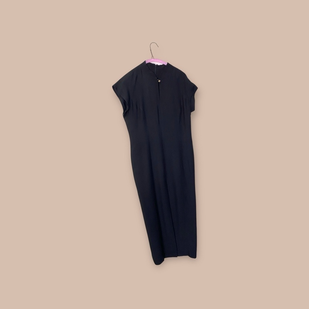 Black Maxi Sheath Dress with Mock Neck and Dolman Cap Sleeves for Work​​​​